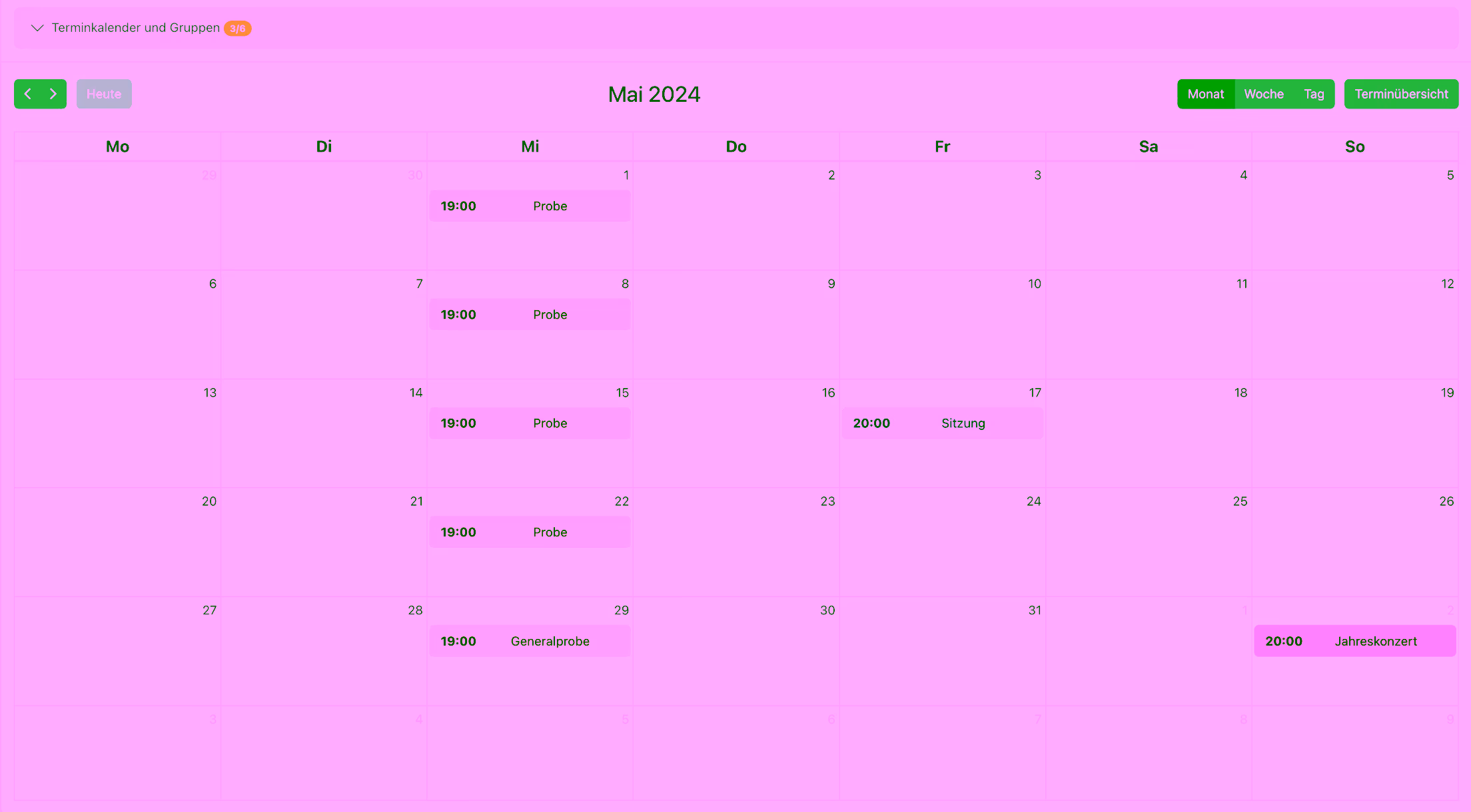 Screenshot Kalender