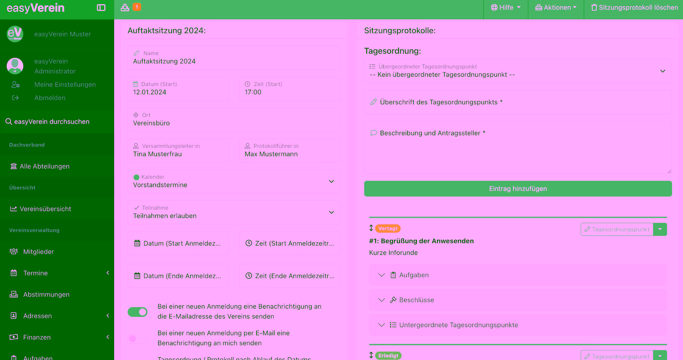 Screenshot Protokoll Detail