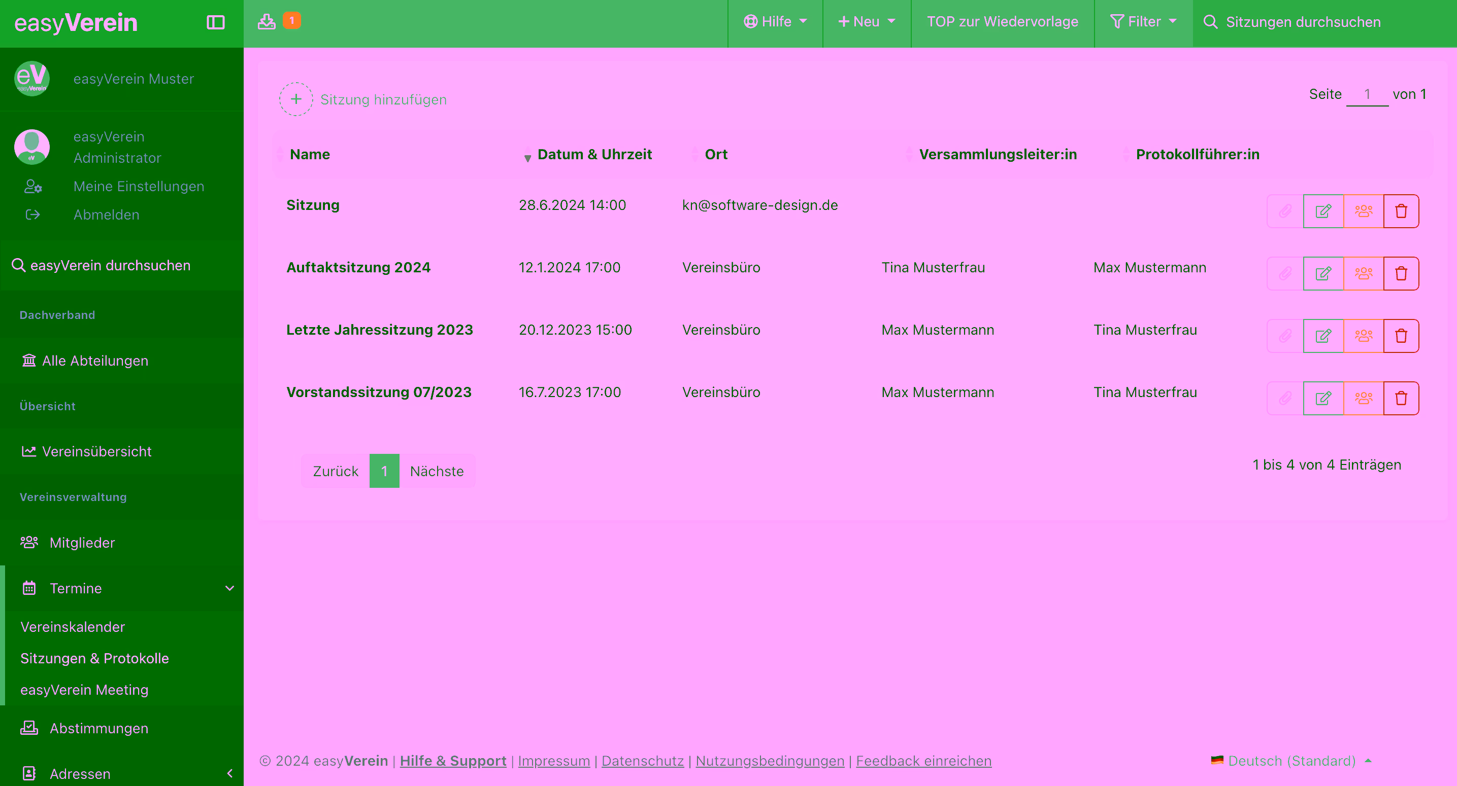 Screenshot Protokolle Übersicht